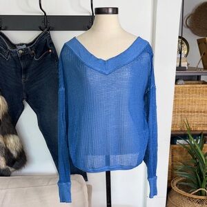 We The Free Sheer Blue V-Neck Sweater
